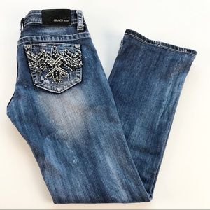 Grace in LA Western Bootcut Bling Jeans Gems 27